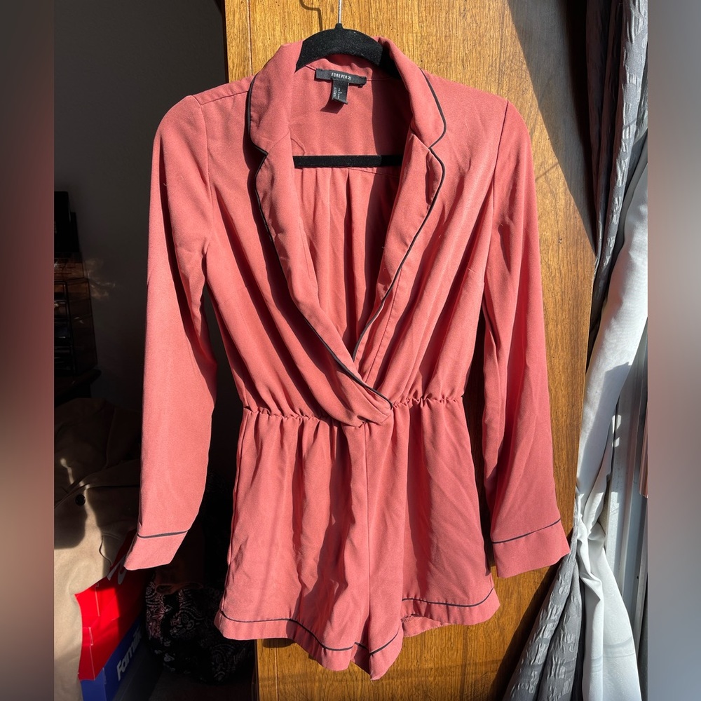 Forever 21 Dusty Rose Long Sleeve Short “Pantsuit” like Romper
